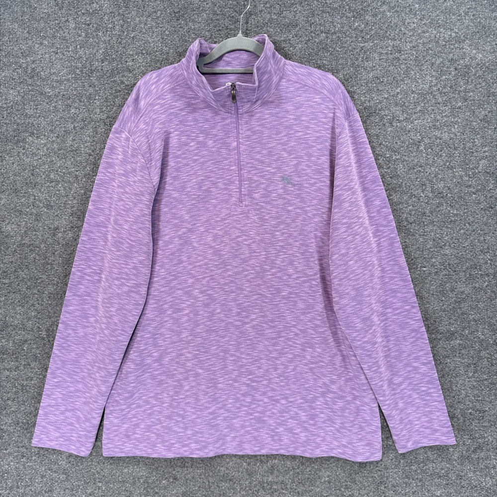 Tommy Bahama Sweater Mens Large Purple Space Dye 1/4 Zip Mock Neck Pullover